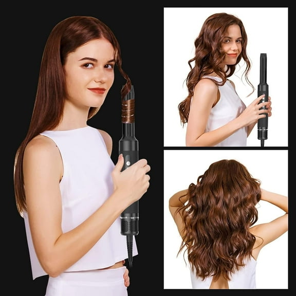 7 in 1 Hair Dryer Brush Set Wrap Air Styler High Speed Air Styling Drying System, Salon Hot Air Brush Hair Straightener Comb Electric Curling Wand Hair Volumizer Blow Dryer Set Black