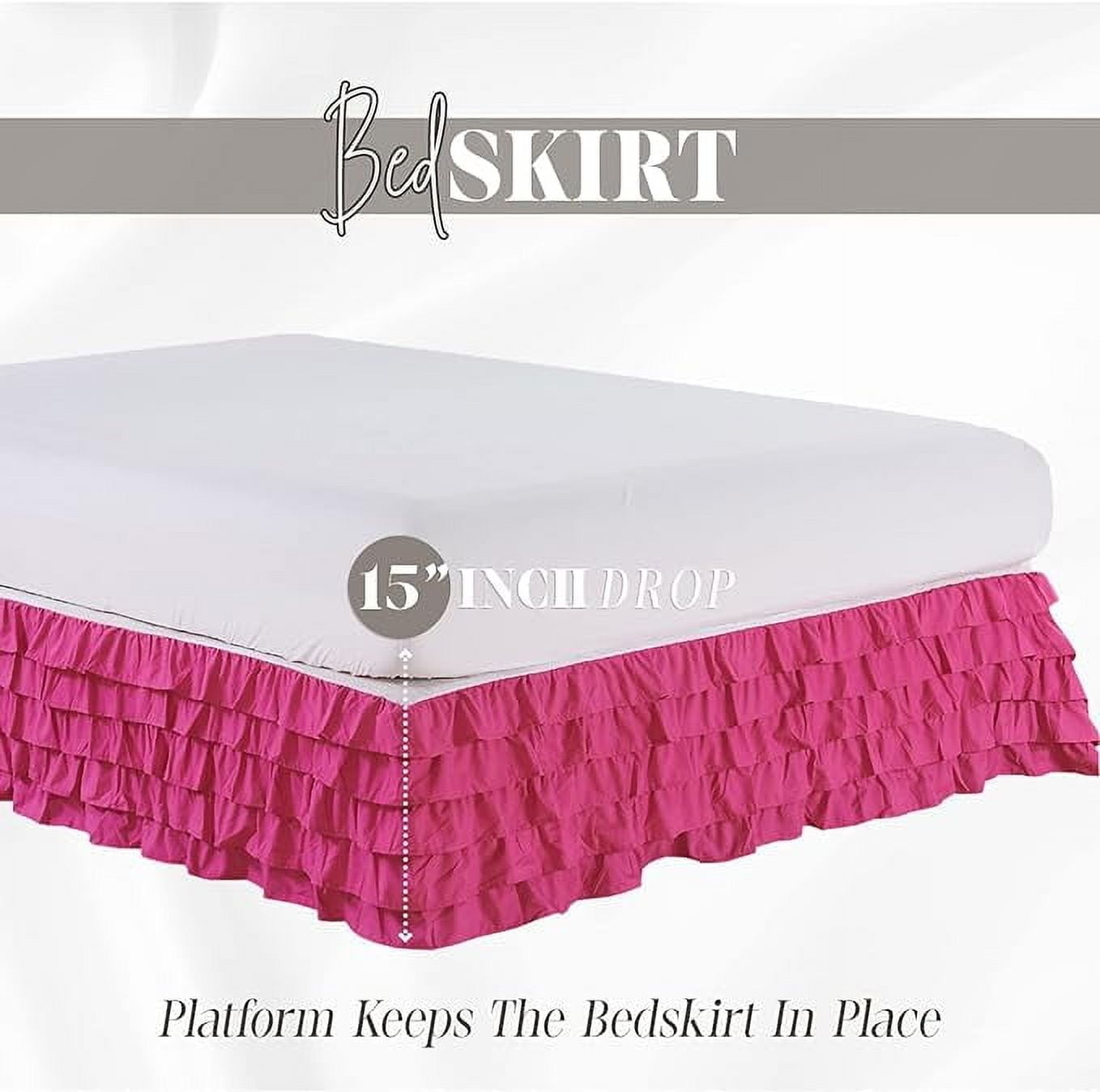Elegant Comfort Multi-Ruffle Bed Skirt, 1500 Thread Count, Wrinkle and Stain Resistant, 15-Inch Drop, Full, Hot Pink