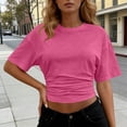 thumbnail image 3 of APEXFWDT Women's Banded Waist Ruched Crop Top Short Sleeve Slim Fit Crewneck T-Shirt,L,Hot Pink, 3 of 6