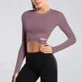 thumbnail image 4 of FAIWAD Womens Yoga Crop Tops Long Sleeve Going Out Tops Slim Stretch Athletic Workout Tops with Thumb Holes, 4 of 5