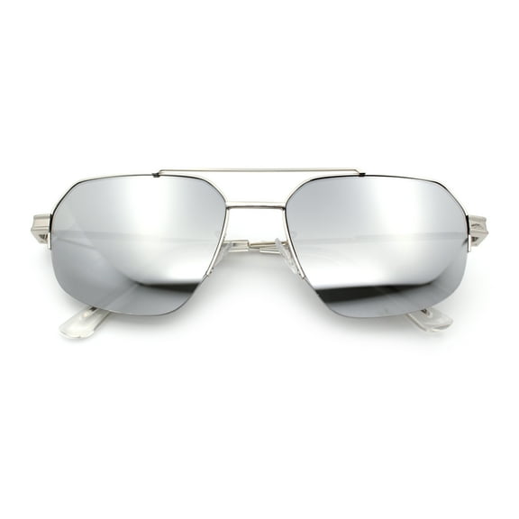 Mens Luxury Half Rim Metal Frame Rectangular Euro Fashion Sunglasses Silver - Silver Mirror