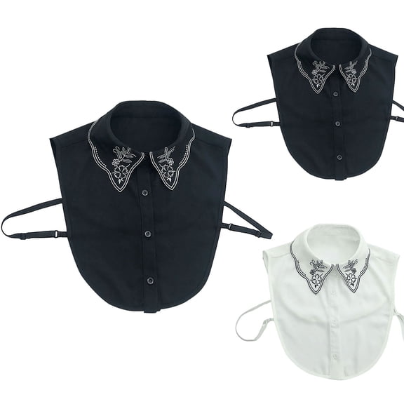 LSQii Fake Collar Detachable for Women Retro Floral Embroidery Dickey Collar Faux False Collar Half Shirts Casual Solid Color Ruffled Inserts Daily Wear Black