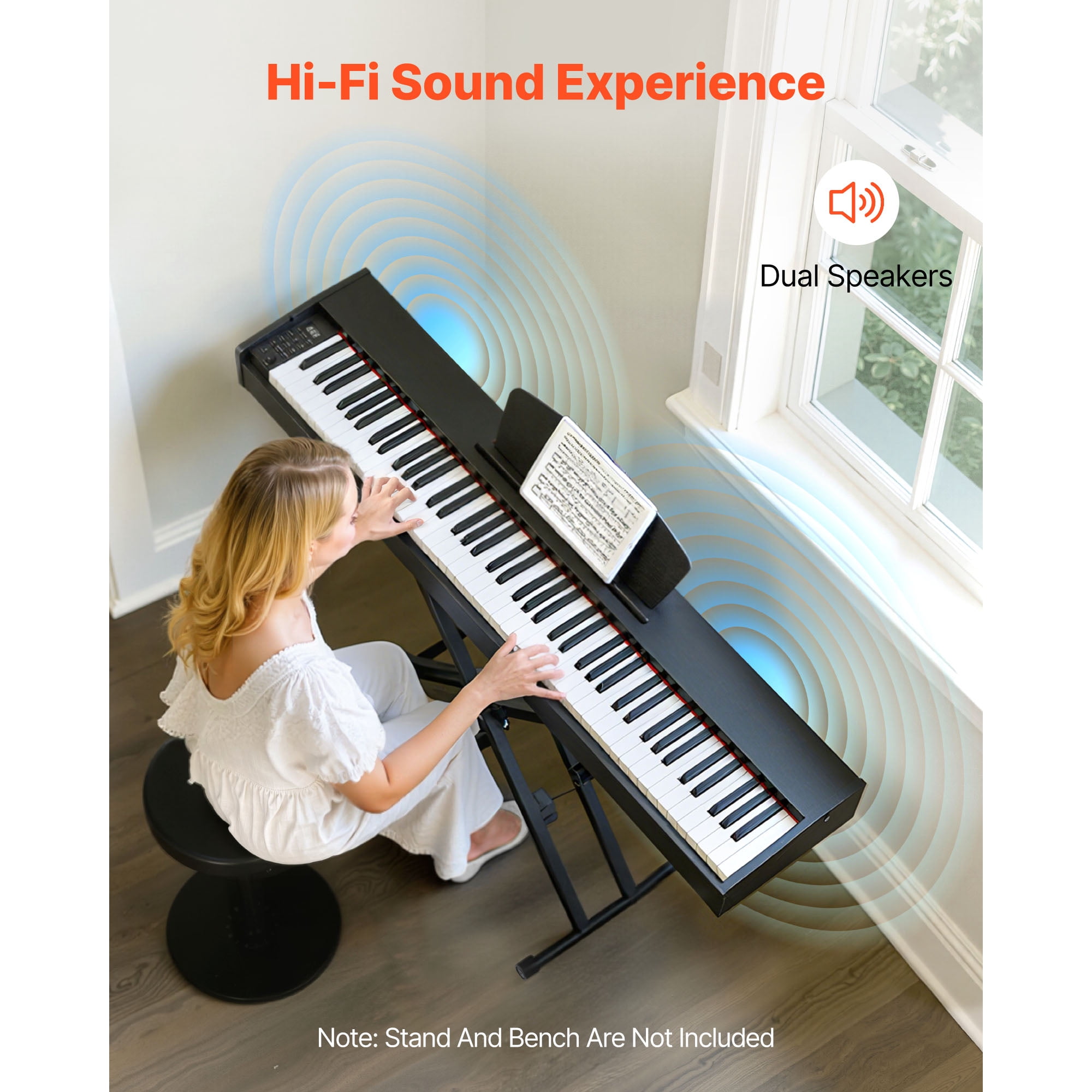 KFFKFF 88-Key Weighted Digital Piano with Recording, Sustain Pedal, Dual Keyboard, Wireless Connectivity, Built-in Speakers, 238 Tones, Ideal for Beginners, Stand Not Included