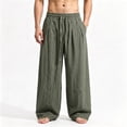 thumbnail image 2 of Mens Big and Tall Linen Pants Wide Leg Baggy Pants Elastic Waist Casual Summer Beach Palazzo Trousers Size M-5XL Army Green, 2 of 6
