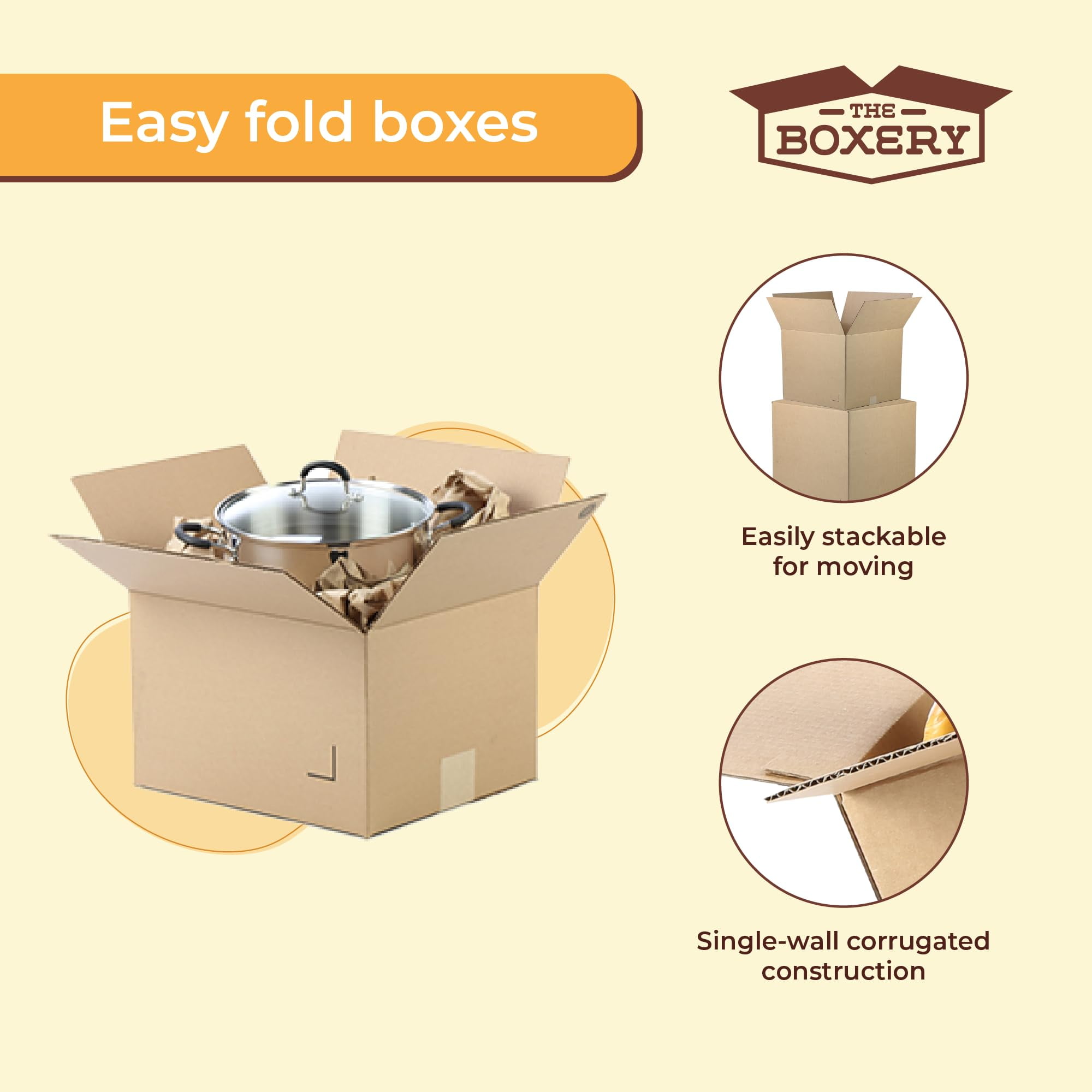 The Boxery Moving Boxes 4-Pack XX-Large | 24x24x24 inch Brown/Kraft Corrugated Cardboard Packing, Moving & Storage for Business/Home â Durable - Eco-Friendly, Recyclable - Made in the USA