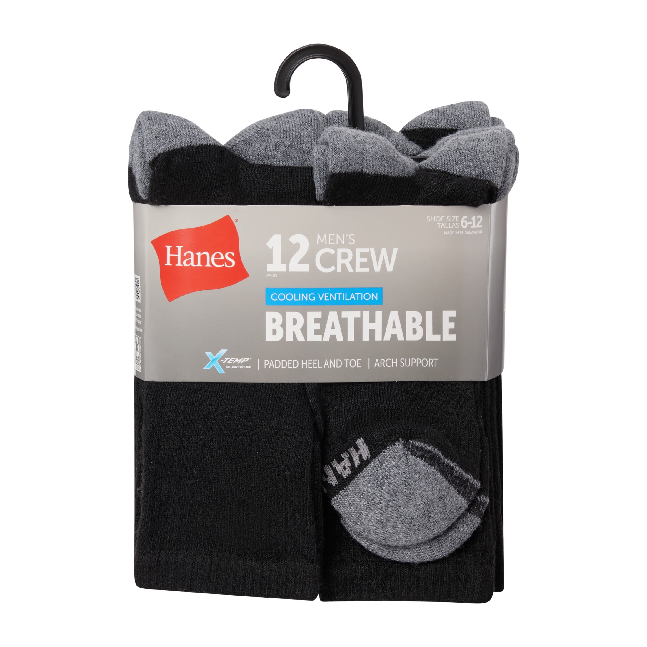 Hanes Mens Crew Socks Pack, 12-Pack, X-Temp, Active Cool Lightweight