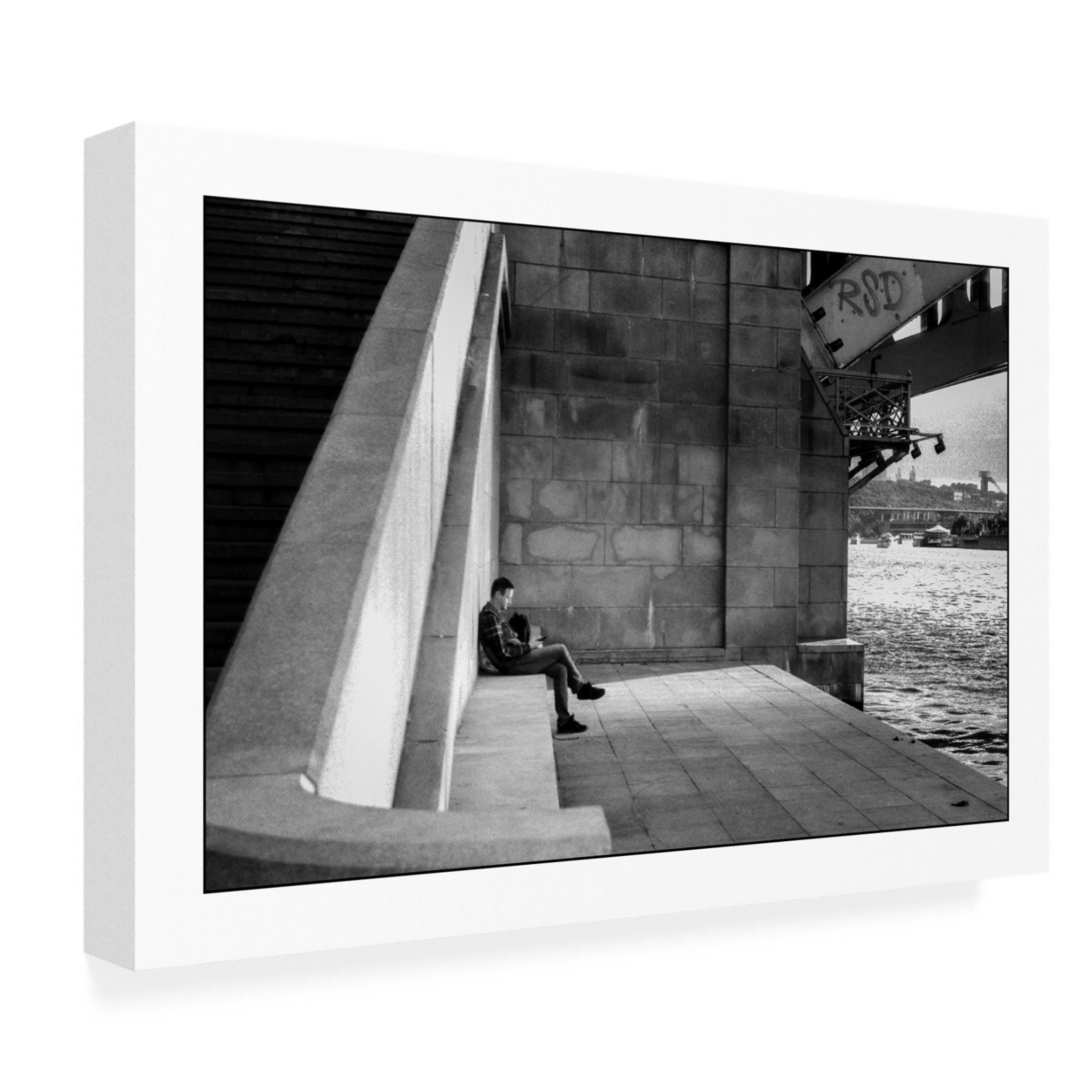 Canvas Wall Art - Yury A Melnikov 'City River Bridge Loneliness' Wall Art for Living Room, Bedroom, or Office Décor by Trademark Fine Art - 19 x 12 Inches