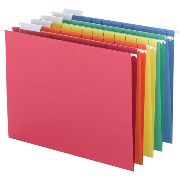 Business Source, BSN5215AST, Colored Hanging File Folders, 25 / Box, Blue,Green,Orange,Red,Yellow