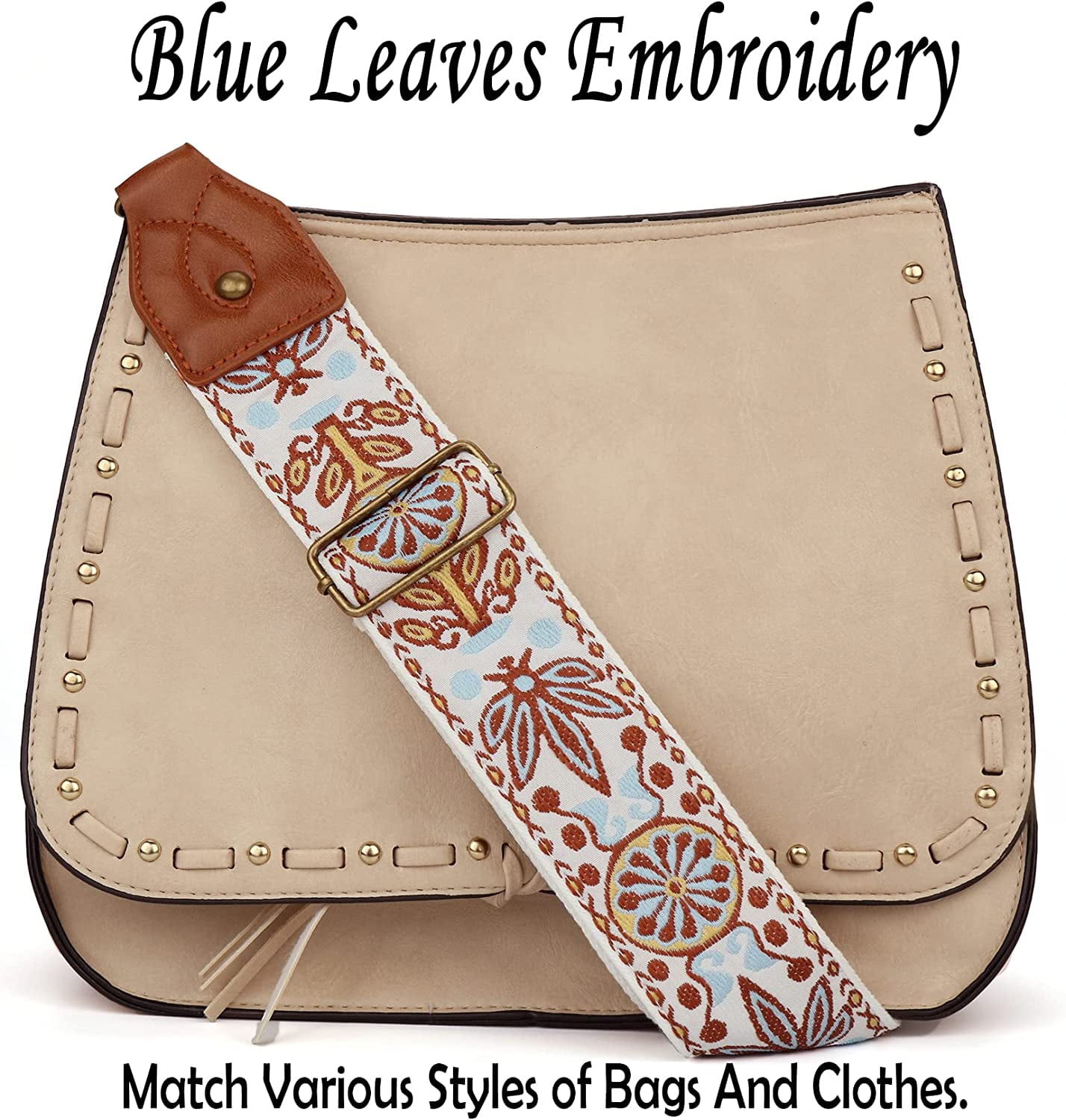  Purse Strap-2 Wide Adjustable Purse Straps Replacement  Crossbody,Jacquard Embroidery Crossbody Shoulder Straps for Crossbody Bags ,Handbags,Shoulder Bags(Embroidery Blue Flower)