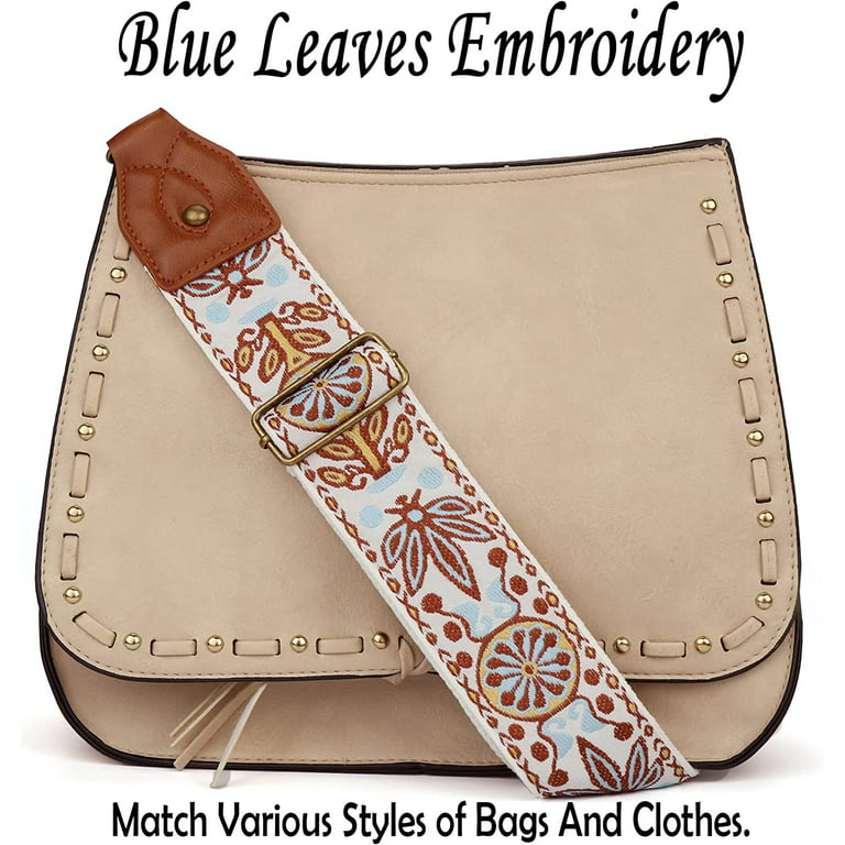 Purse Strap 2 Wide Purse Straps Replacement Crossbody Adjustable Leather  Bag Strap with Vintage Jacquard Embroidery Bohemia Pattern