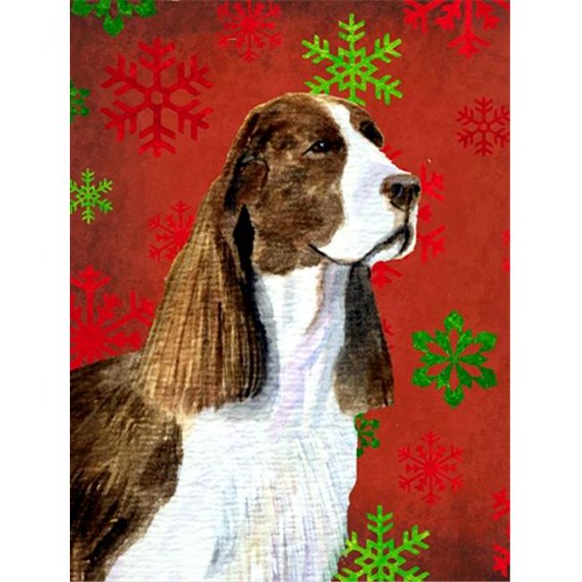Springer Spaniel Red Green Snowflakes Holiday Christmas Flag Canvas House Size