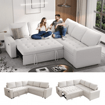 Modular Sectional Sleeper Sofa with Pull-Out Bed, L-Shaped Chenille Couch, USB Ports, Adjustable Backrest & Storage Seats, Tool-Free Assembly – Comfortable & Stylish Living Room Furniture