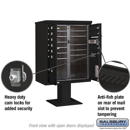 Salsbury Industries Pedestal Mounted 10 Units 13 Door Front Load 4C Horizontal Cluster Box Unit with Parcel Locker