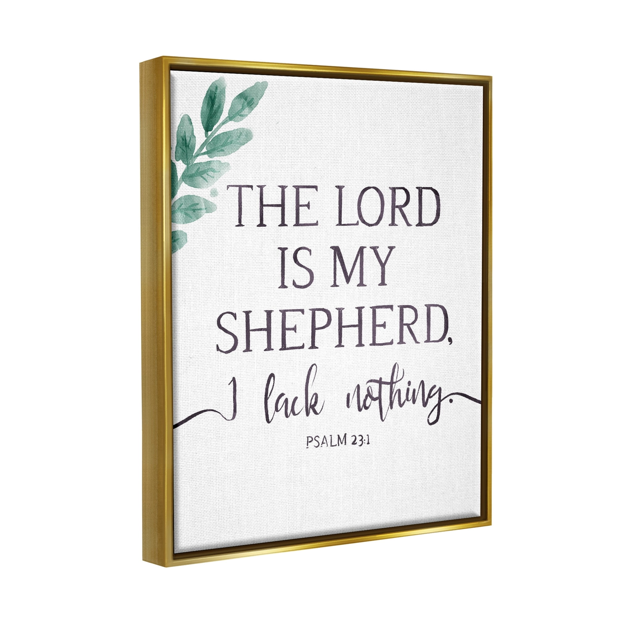 Stupell Industries Lord Is My Shepherd Faith Phrase Plant Greenery Metallic Gold Framed Floating Canvas Wall Art, 24x30, by Onrei