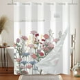thumbnail image 3 of Mizhona Boho Plants No Hooks Shower Curtains with Snap in Liner Pink Wildflower Hookless Fabric Bathroom Curtain,71"x83", 3 of 7