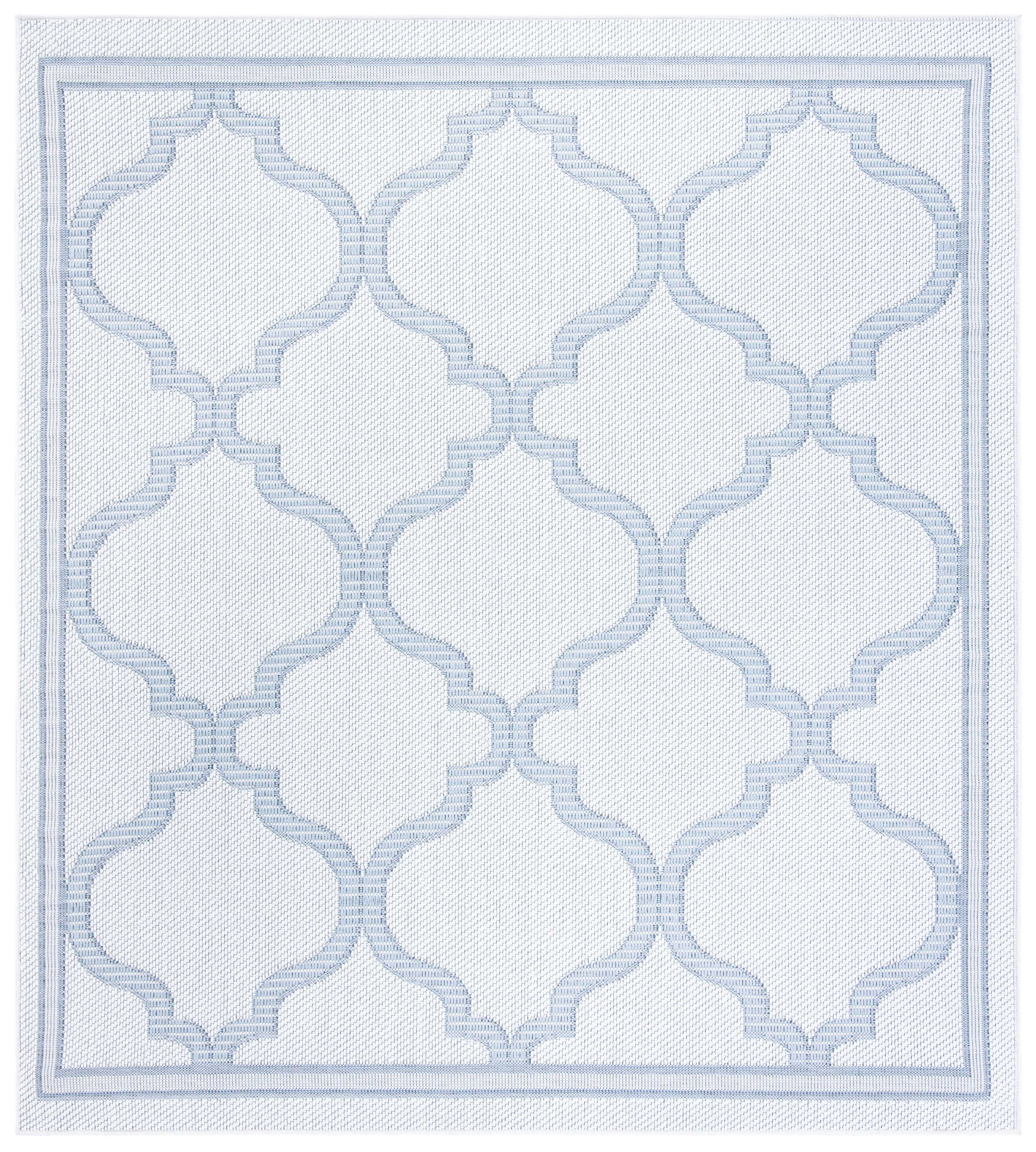 SAFAVIEH Machine Washable Rug Indoor/Outdoor Bermuda Collection - Bermuda Corie Geometric Quatrefoil Indoor/Outdoor Area Rug Ivory/Light Blue, 6'7" x 6'7" Square