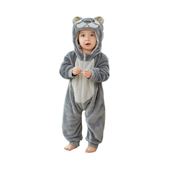 TFEOQRY Infant Cute Animal Shaped Rompers Long Sleeve Hooded Jumpsuit Cute Flannel Clothes Rompers Gray
