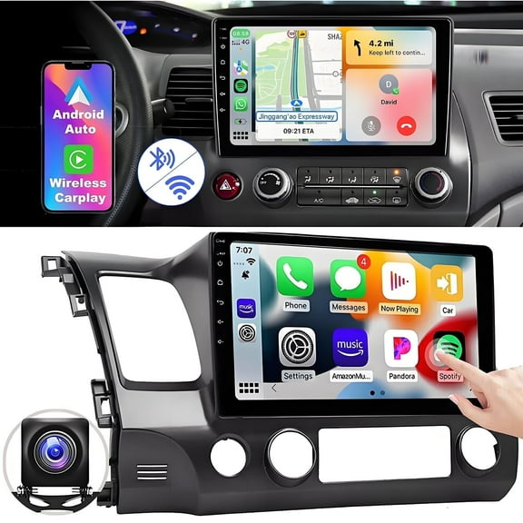 Eforcase for Honda Civic 2006-2011 Car Radio Stereo with Wireless CarPlay/Android Auto 10 inch Touchscreen support Bluetooth GPS FM/RDS WiFi DSP   AHD Backup Camera