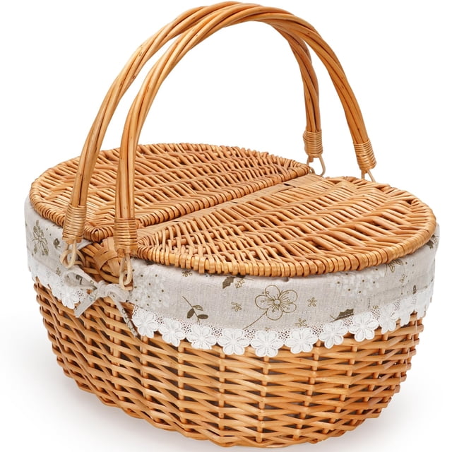 Cesta de pícnic ZORMY 15 de mimbre con forro extraíble, color blanco