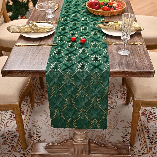 Wzzjkit Christmas Decorations Christmas Gold Pines Table Runner General Christmas Table Tablecloth Decoration Christmas Tree Sequin Embroidery Printed Plushs Table Runner Decoration