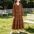thumbnail image 2 of ZACPNCV Girls Elegant 2 Piece Skirt Set Long Sleeve V Neck Bow Front Top and Tiered Long Skirt Set Casual Spring Girls Suit 10-11Years Brown, 2 of 9