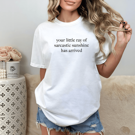 Leisure Sarcasm Graphic Tee,Tops Has "your little ray of sarcastic sunshine has arrived" Mood Design,Round Neck Regular Fit T-shirts, Size(S-5XL)