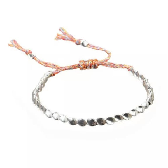 HOOUN Handmade Tibetan Buddhist Braided Cotton Copper Beads Lucky Rope Bracelet Unisex-Silver 2