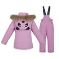 thumbnail image 6 of XIMIN Toddler 2 Piece Snow Suit Cute Panda Ear Ski Overalls Sets Kids Winter Insulated Fleece Jacket with Faux Fur Trim Hood Waterproof Warm Down Bibs Overalls, 6 of 6