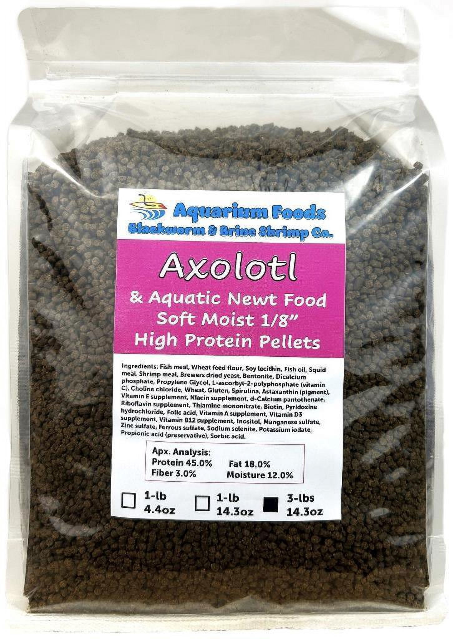 Axolotl Food 1/8" Soft Moist Sinking Rangen Salmon Meal Crumbles for Baby Axolotl, Newts, Shrimp, Snails - 3-lbs 14.3oz Clear Bag