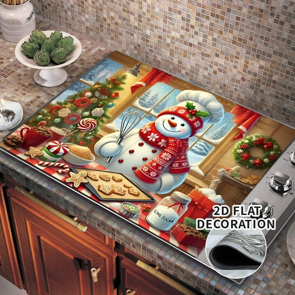 Christmas Stove Top Cover for Electric Stove,Glass Stove Top Cover, Heat Resistant Glass Cooktop Cover, Stovetop Protector, Kitchen Decor, Dish Drying Mats Cover for Ceramic Washer Top 28x20 inch 1pc