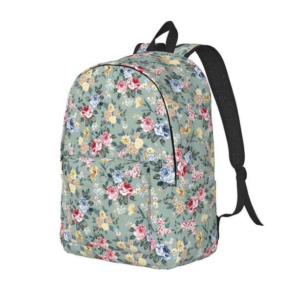 Disketp Rose Flowers print Canvas Backpack Lightweight Travel Daypack Student Rucksack Laptop Backpack-Medium