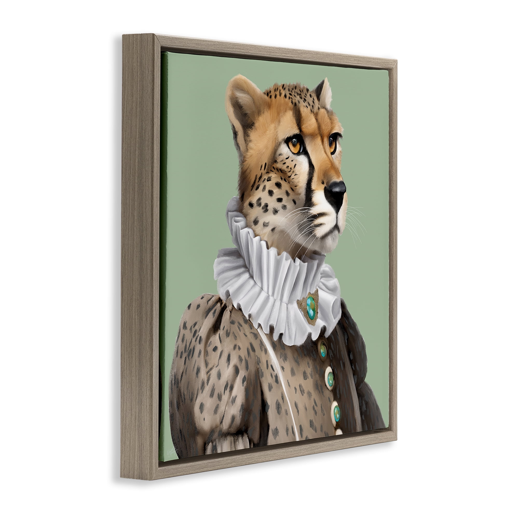Stupell Industries Madame Cheetah Portrait Novelty & Humor Painting Brown Floater Framed Canvas Art Print Wall Art, 25 x 25