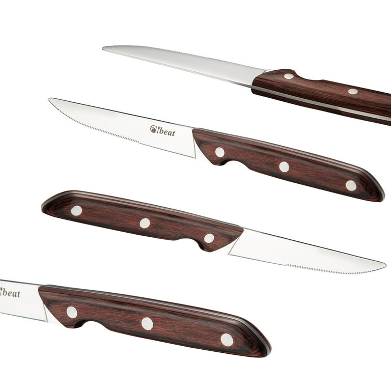 OAKSWARE Steak Knives Set of 8, Non Serrated Steak Knives with Block, 5  inch German Stainless Steel Straight Edge Steak knife with Full Tang  Handle