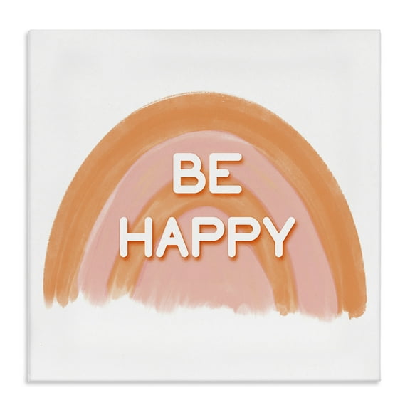 Stupell Industries Orange Be Happy Text & Numbers Painting Wrapped Canvas Art Print Wall Art, 17 x 17