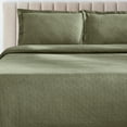 thumbnail image 5 of Jacquard Matelassé 100% Cotton Basketweave 3-Piece Bedspread Set, Embossed Cotton Fabric, Soft, Breathable, Medium Weight, Basketweave, Oversized Bedding , Full, Sage by Blue Nile Mills, 5 of 7