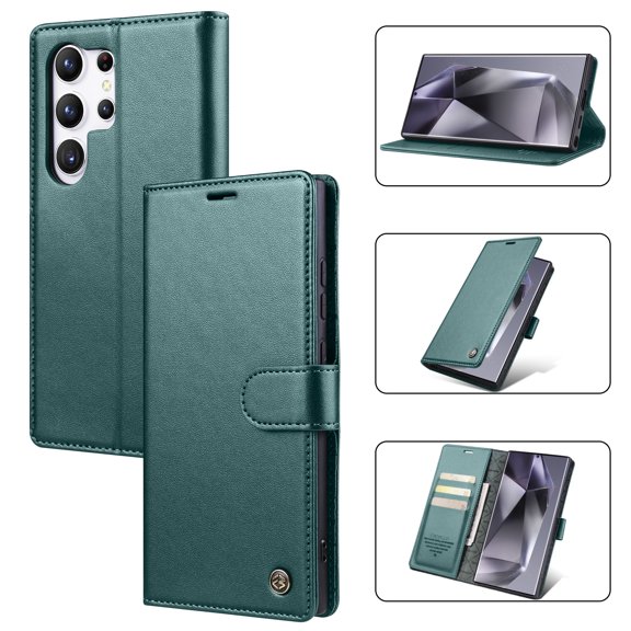 for Samsung Galaxy S24 Ultra Wallet Case [RFID-Blocking] [Card Holder/Cash Slots] [Kickstand] [Magnetic Clasp], Advanced PU Leather Folio Flip Book Protective Shockproof Cover Women Men,Green