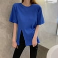 thumbnail image 3 of Mittory T-Shirts for Women Summer Tops Split Hem Tunic Dressy Casual Crew Neck Loose Short Sleeve Versatile Blouse, 3 of 8