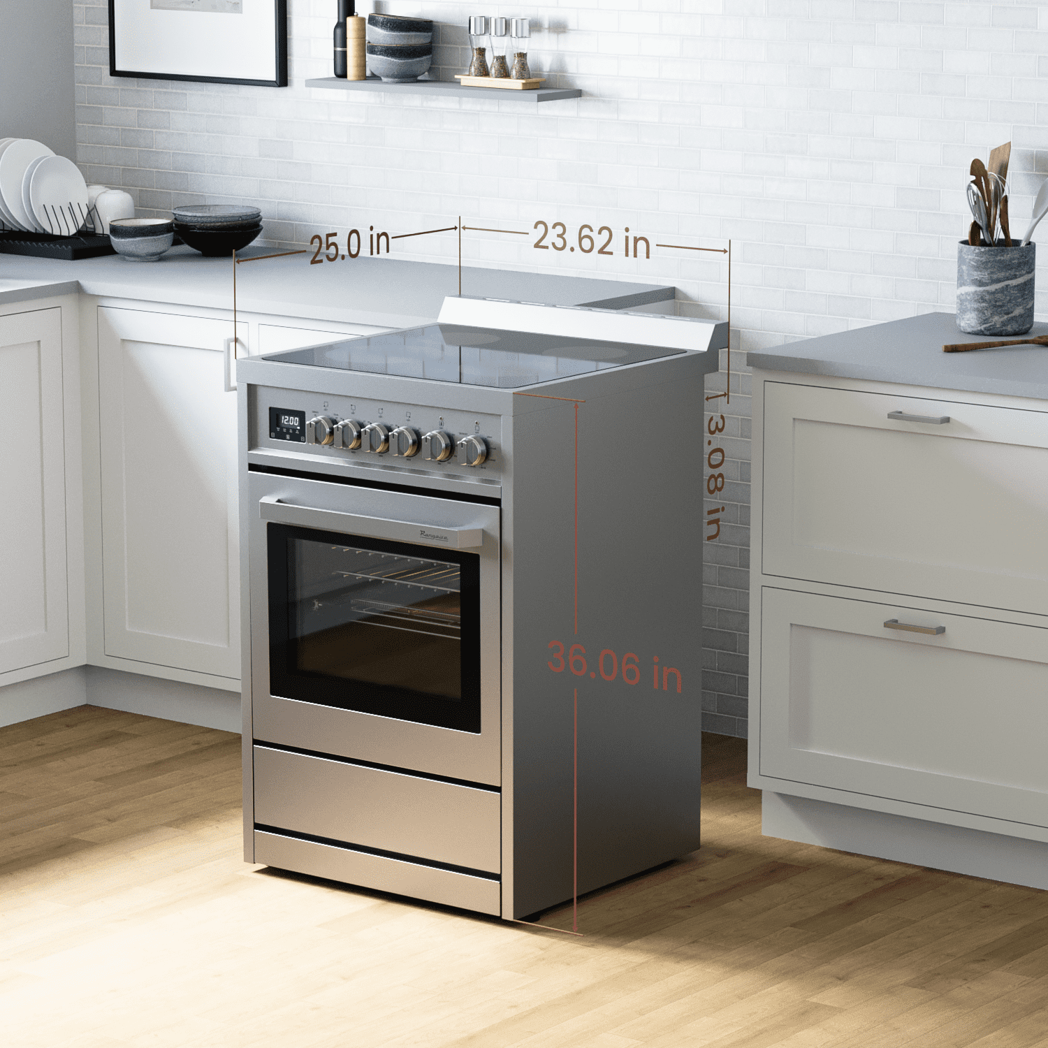 Rangaire RRE241TS 24" Electric Range Oven with Timer - Stainless Steel, Infrared Stove Burners, True Convection, Easy Reach Racks