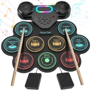 Dammyty Upgrade 9 Pads Kids Adults Electronic Drum Sets Kit with Headphone Jack and Dual Bluetooth Speaker Wireless Connection for Christmas Birthday Gift