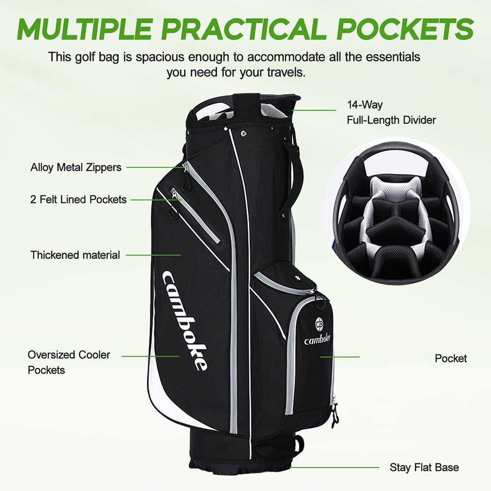 Golf Stand Bag, 14 Individual Full-Length Dividers, with Cooler Pocket, Apparel Storage & Rain Hood - Lightweight & Portable (Black/Red)
