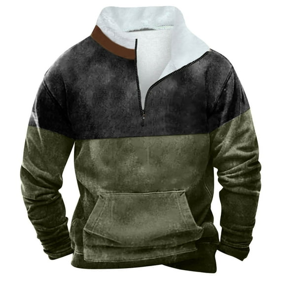 Aimik Hanes Quarter Zip Pullover Men Vintage Sherpa Fleece Collar Sweater Fall Casual Solid Sweatshirt Men's Autumn Winter Hoodies with Patched Elbow Army Green XXXXXL