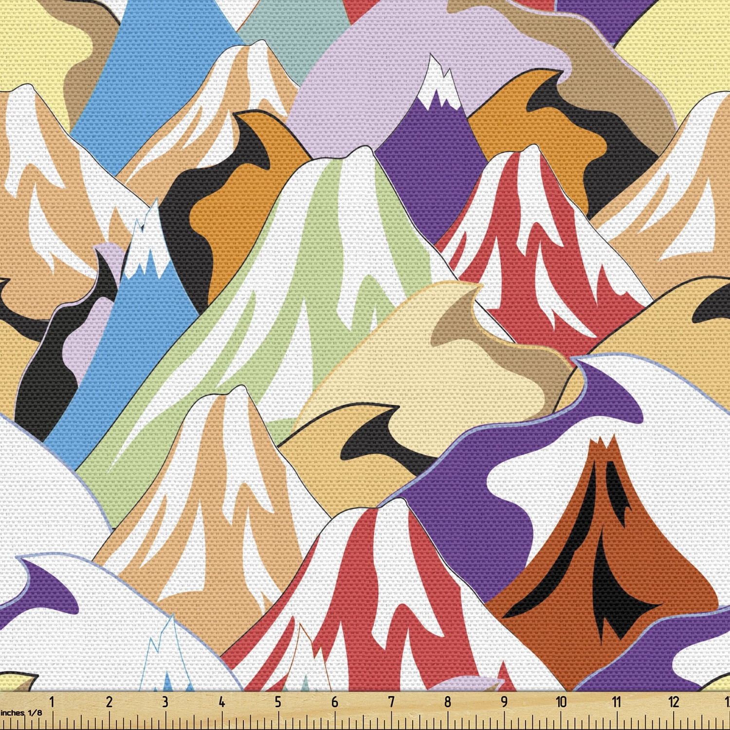 Mountain Fabric by the Yard, Cartoonish Style Adventure Nature Themed