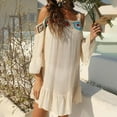 thumbnail image 2 of RQYYD Women's Crochet Beach Cover Up Square Neck Long Sleeve Cold Shoulder Bathing Suit Dress Hollow Out Swimwear Coverups, 2 of 7