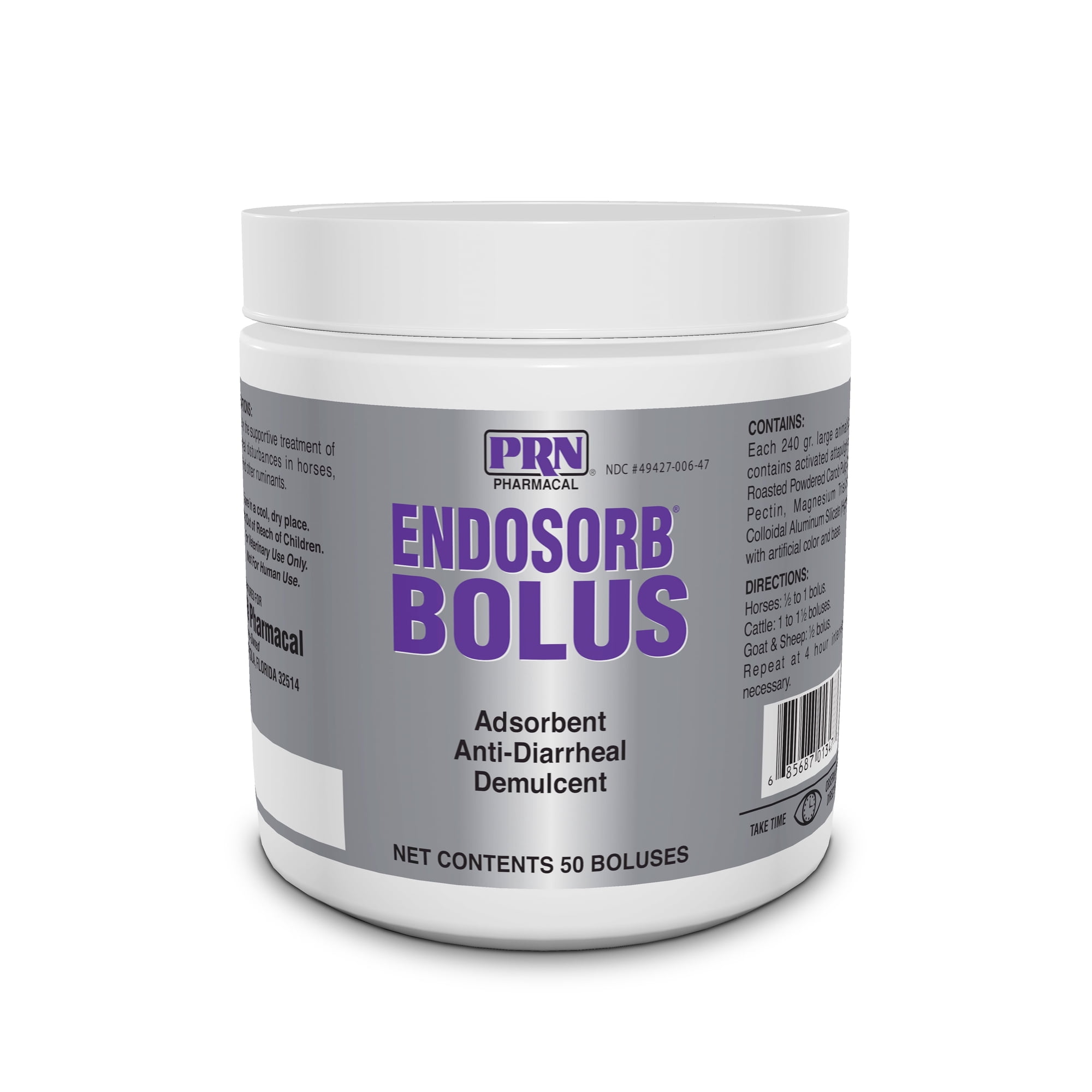 PRN Pharmacal Endosorb Diarrhea Supplement Bolus for Horses, Cattle, Sheep, and Other Ruminant Animals, 50 Count Bottle