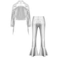 thumbnail image 2 of inlzdz Girls Jazz Dance Outfits Long Sleeve Sequin Tassels Jacket Bell-bottom Metallic Pants for Performance Silver 6, 2 of 6