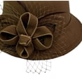 thumbnail image 3 of Women's Wool Felt Hat with Elegant Net Fabric Flower, Round Top Bucket Hat for Women, Vintage Tea Party Hat for Church, Wedding, and Special Occasions - Brown, 3 of 3