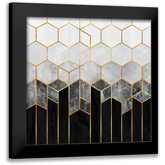 Fredriksson, Elisabeth 12x12 Black Modern Framed Museum Art Print Titled - Charcoal Hexagons