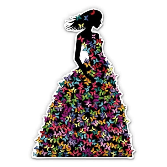 Girl in Butterfly Dress - 3" Vinyl Sticker - For Car Laptop I-Pad Phone Helmet Hard Hat - Waterproof Decal