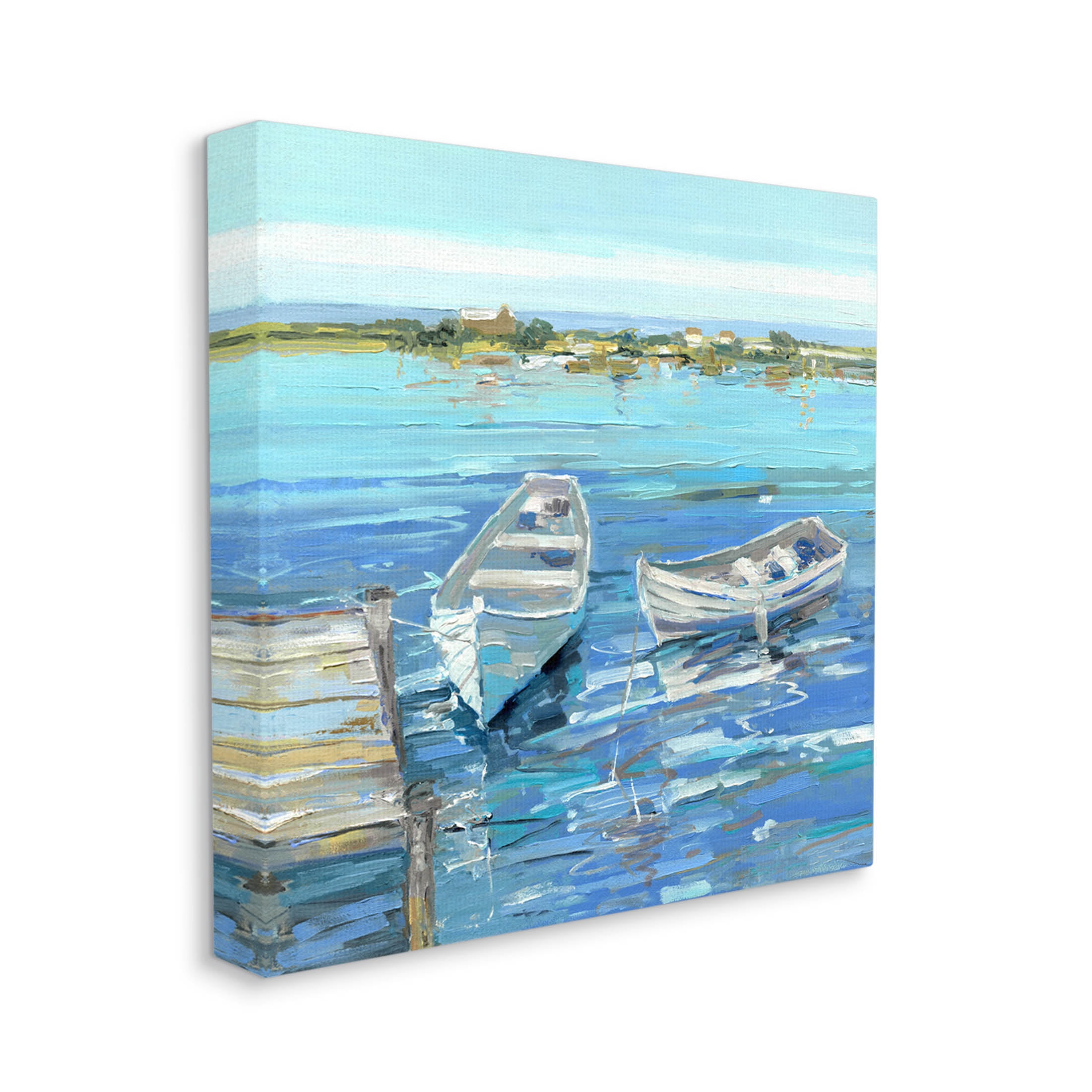 Stupell Industries Serene Rowboats Ocean Dock Painting Gallery Wrapped Canvas Print Wall Art, Design by Sally Swatland