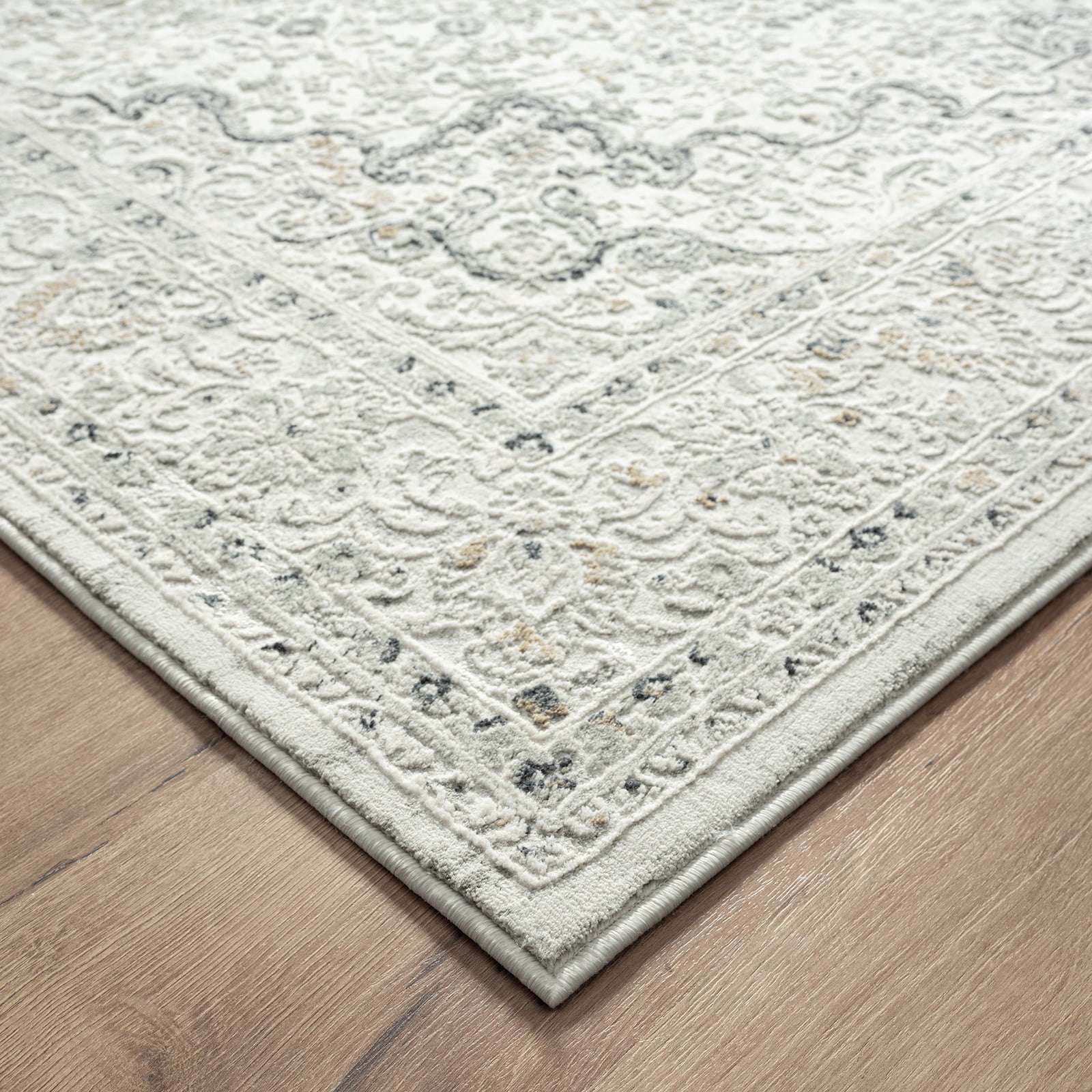Harlow Hill 4' x 6' Ivory/Gray/Taupe Medallion Traditional Polyester Blend Indoor Area Rug